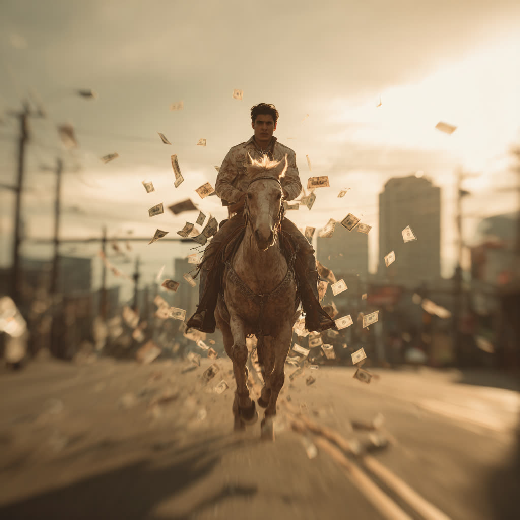 Long shot — horse with cash flying